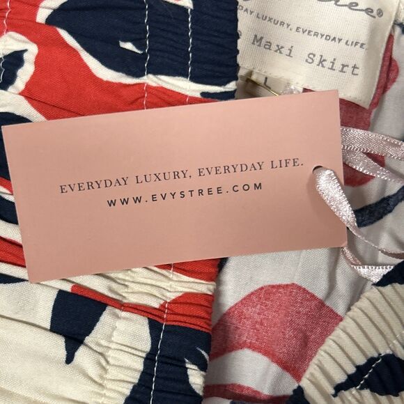 Evy's Tree Skirt Womens Large Tiered Maxi Skirt Red Navy Beige Floral Boho New - Picture 5 of 9